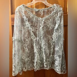 POL Women S Top Oversize Boho Fairygoth Romantic Hippie Cottagecore Floral Mesh